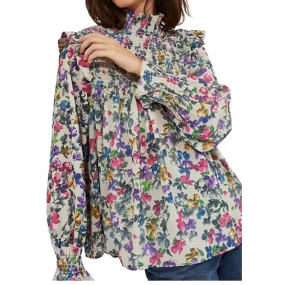 French Connection top floral Alianna drape smocked - Picture 1 of 5